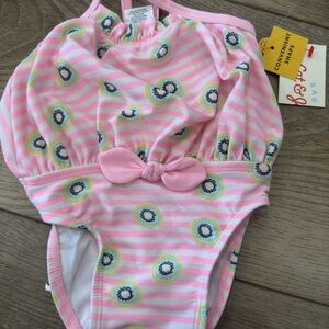 NWT girls 9 mths Kat & Jack Pink Striped Baby Swimsuit with Kiwi Print